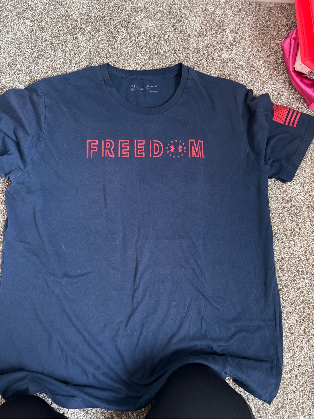 Under Armour Navy Short Sleeve Tee with Red FREEDOM Graphic